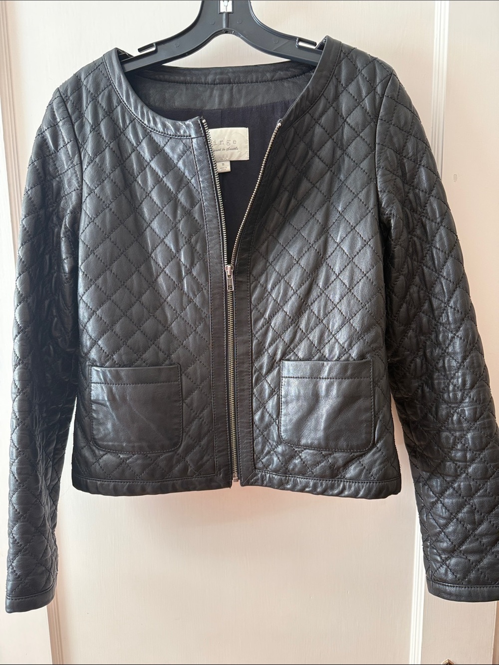 hinge Quilted Black Leather Bomber Jacket